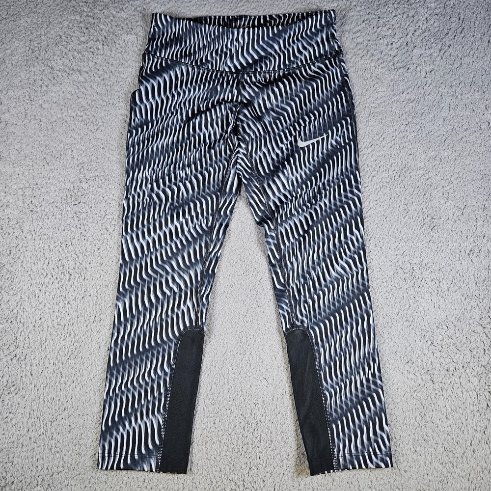 Nike Womens Power Epic Run Compression Tights Black White Size XS 85524-010‎